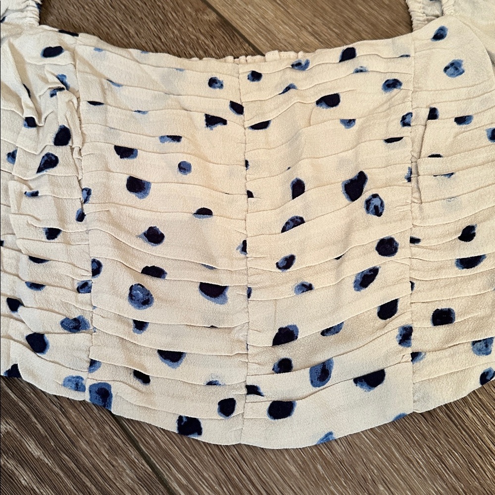 Wilfred Lolita Cream Blue Polka Dot Cropped Peasant Blouse Boho XS - Picture 5 of 9